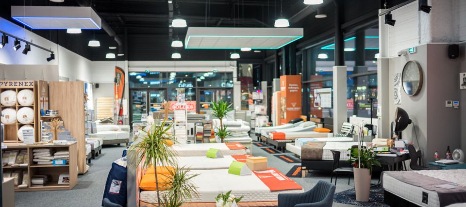 Photo du magasin présentant la gamme Vaudou sport, marque de literie spécialisée dans la récupération pour les sportif